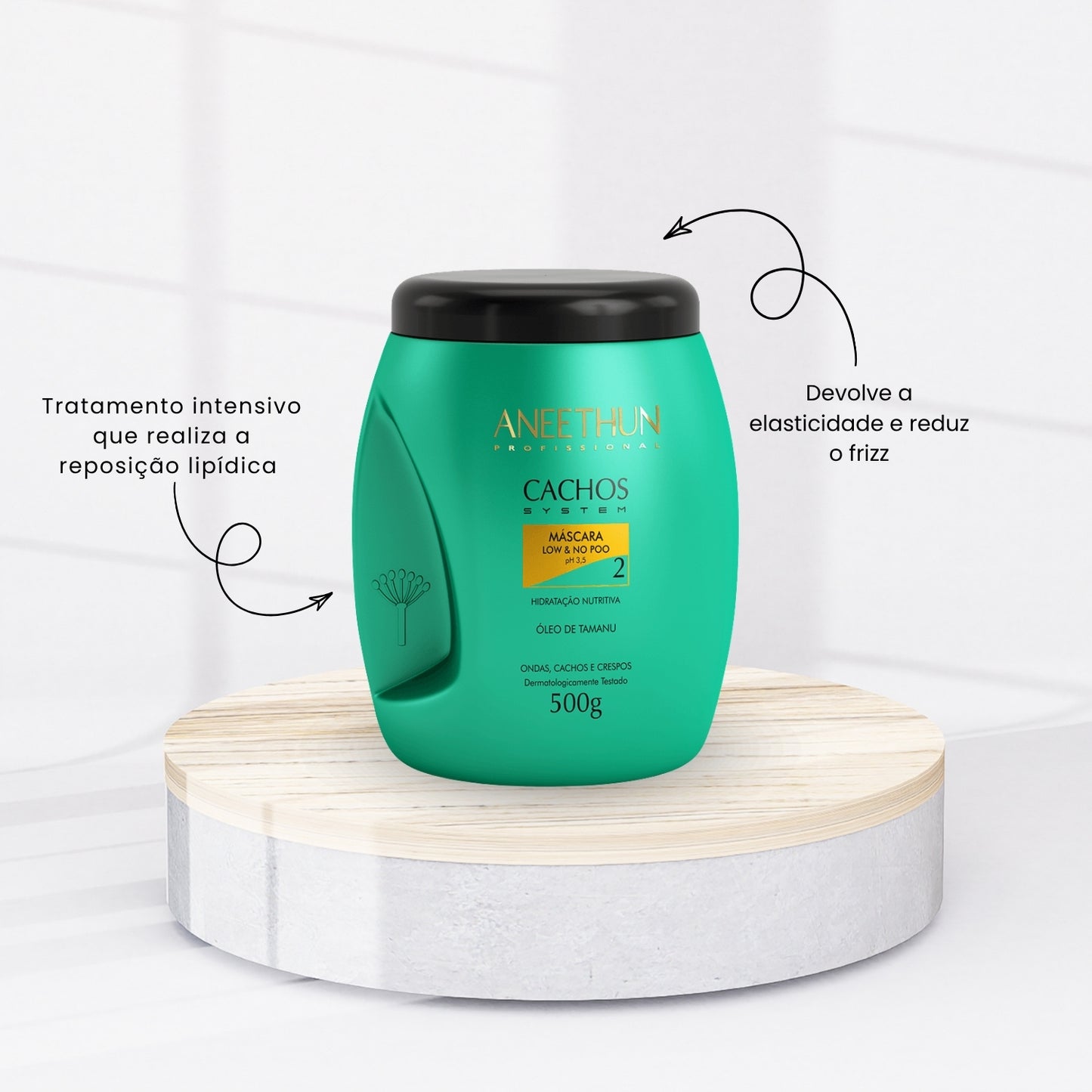 Kit Aneethun Cachos Shampoo 300 ml + Co Wash 300 ml + Máscara 500 g para Cabelo Cacheado