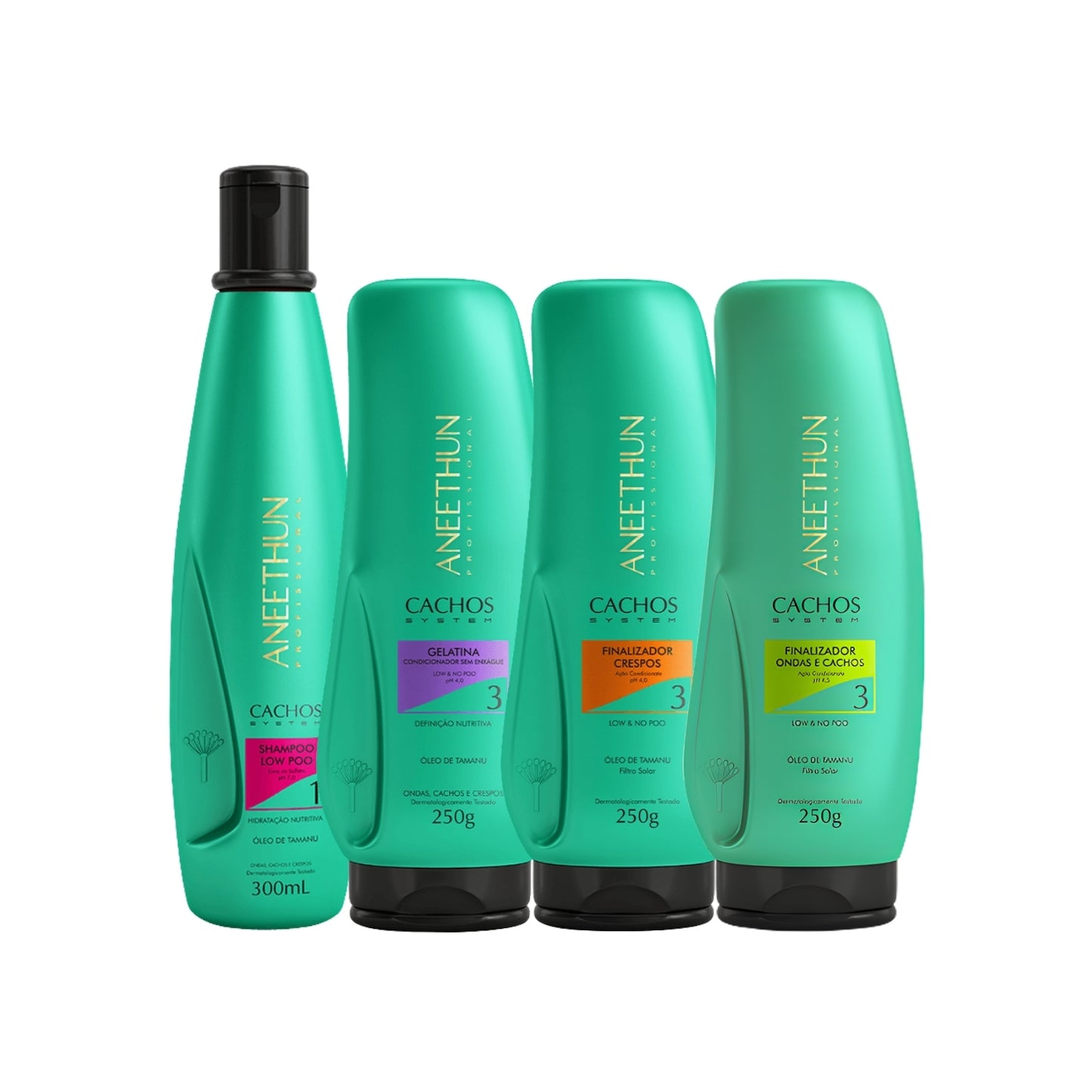 Kit Aneethun Cachos Shampoo 300 ml + Finalizador Crespos + Ondas e Cachos + Gelatina 250 g