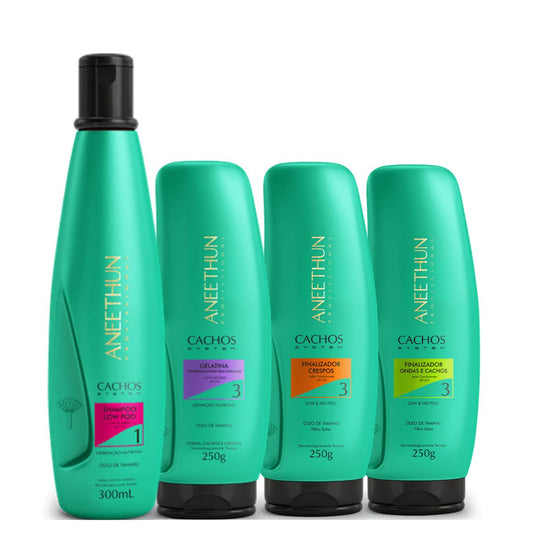 Kit Aneethun Cachos Shampoo 300 ml + Finalizador Crespos + Ondas e Cachos + Gelatina 250 g