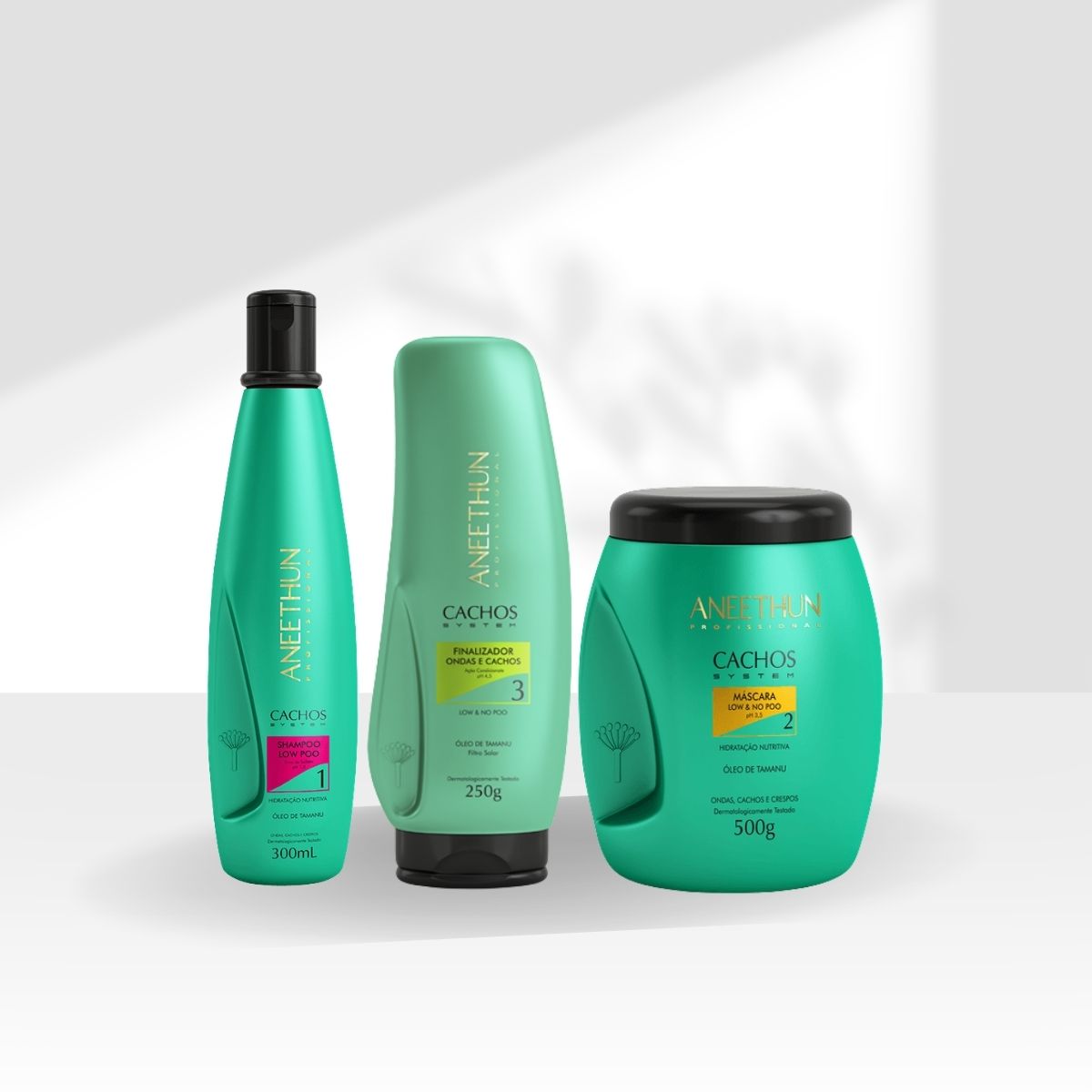 Kit Aneethun Cachos Shampoo 300 ml + Máscara 500 g + Finalizador Ondas e Cachos 250 g para Cabelo Cacheado