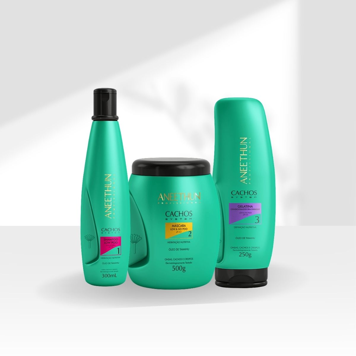 Kit Aneethun Cachos Shampoo 300 ml + Máscara 500 g + Gelatina 250 g para Cabelo Cacheado