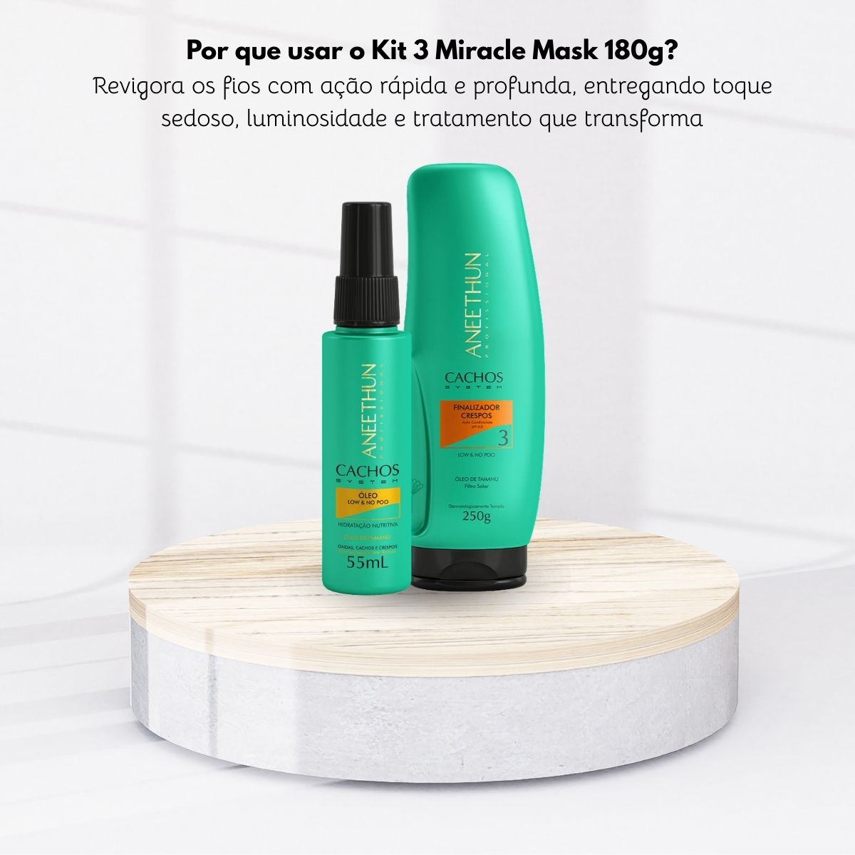 Kit Aneethun Cachos Finalizador Crespos 250 g + Oleo Low No Poo Hidratação 55 ml para Cabelo Cacheado
