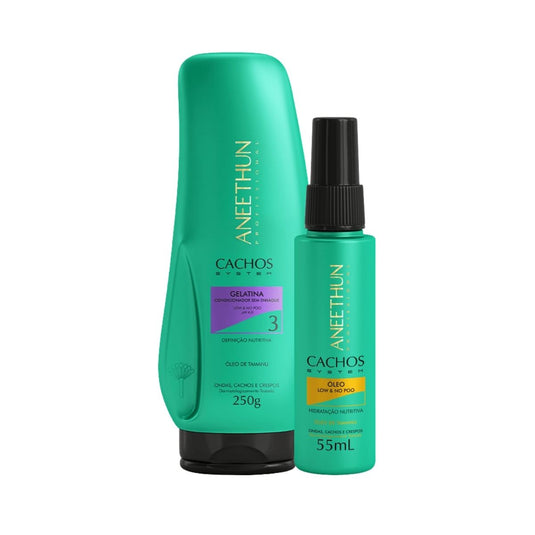Kit Aneethun Cachos Gelatina 250 g + Oleo Low No Poo Hidratação 55 ml para Cabelo Cacheado