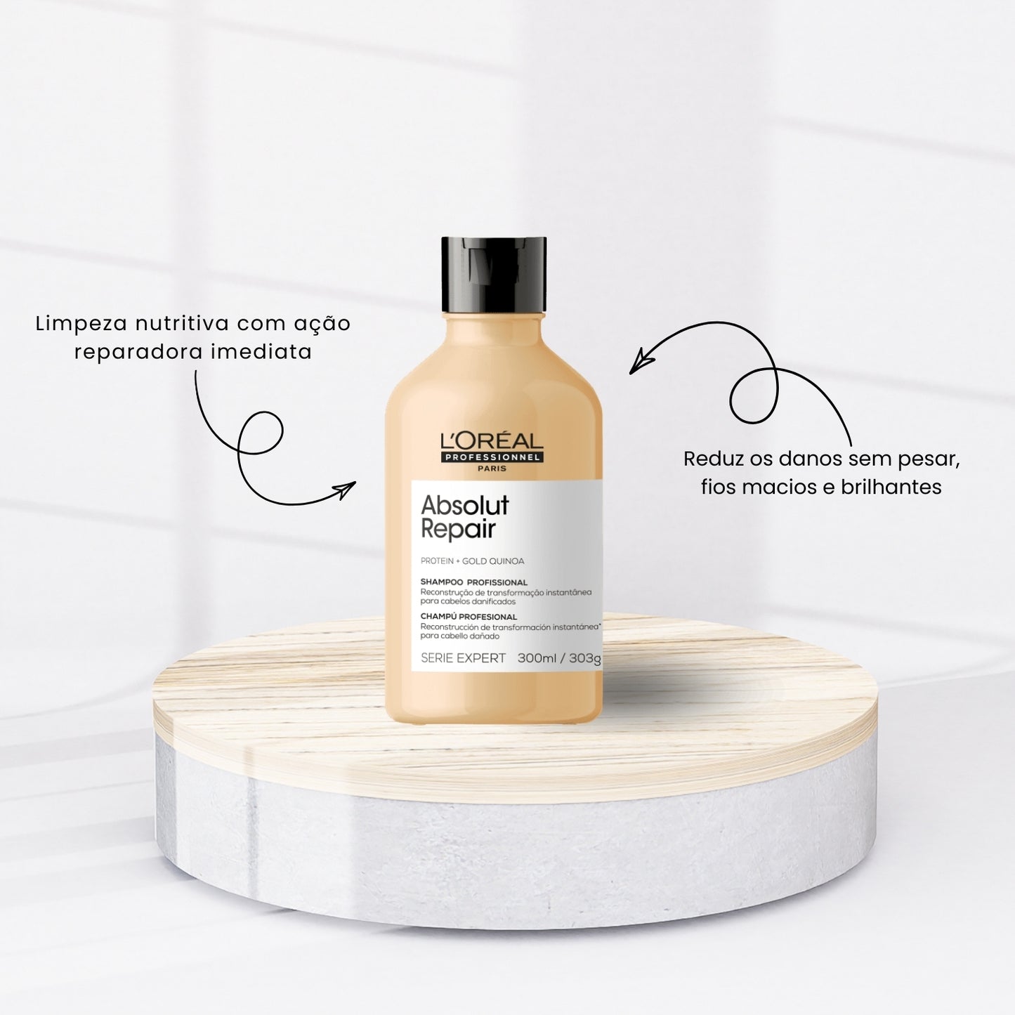 Kit Loreal Absolut Repair Gold Quinoa Shampoo 300 ml + Condicionador 200 ml