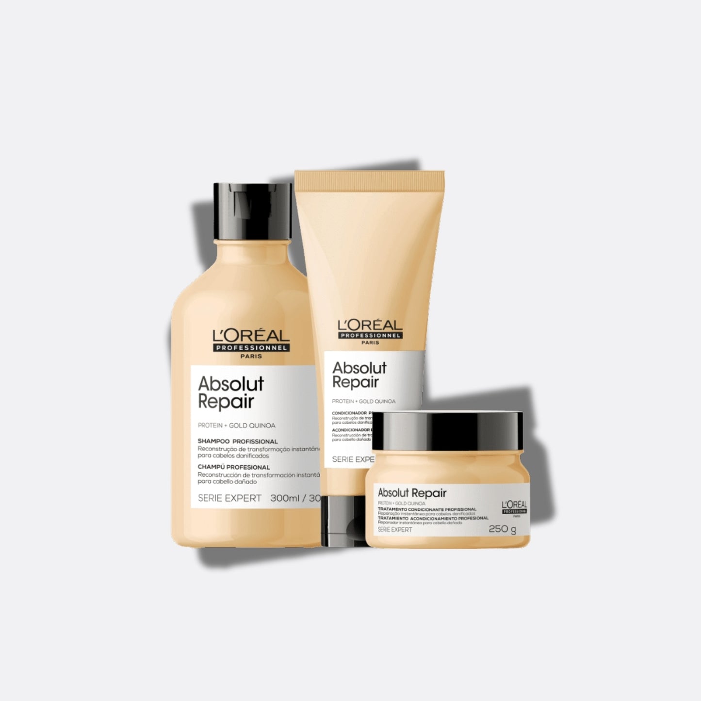 Kit Loreal Absolut Repair Gold Quinoa Shampoo 300 ml + Condicionador 200 ml + Máscara 250 g