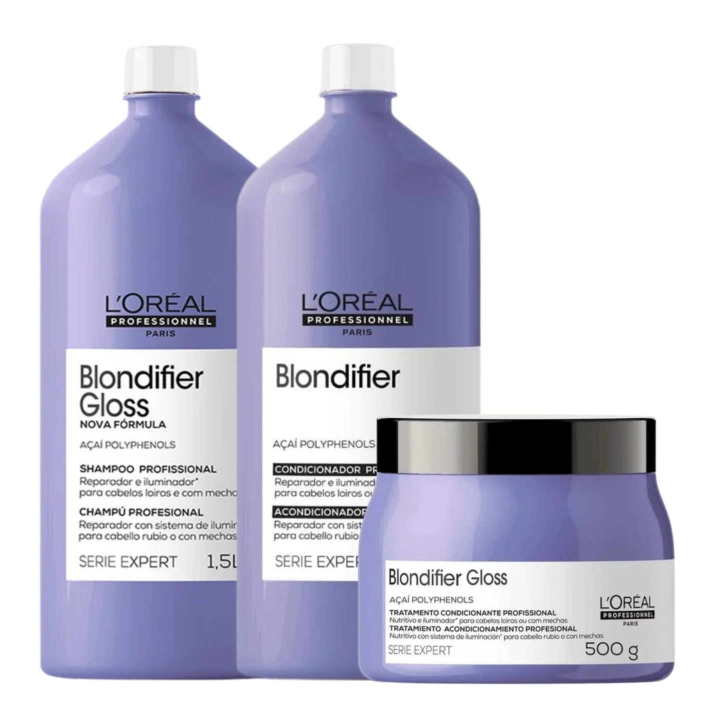 Kit Loreal Blondifier Gloss Shampoo + Condicionador 1,5L + Máscara 500 g
