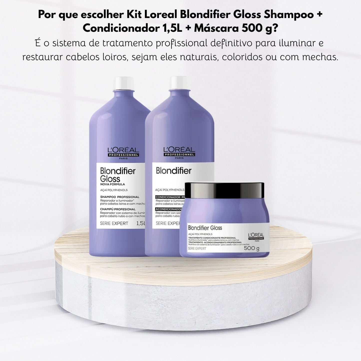 Kit Loreal Blondifier Gloss Shampoo + Condicionador 1,5L + Máscara 500 g