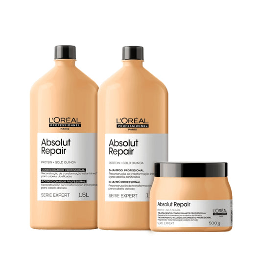 Kit Loreal Absolut Repair Gold Quinoa Tratamento Trio Profissional