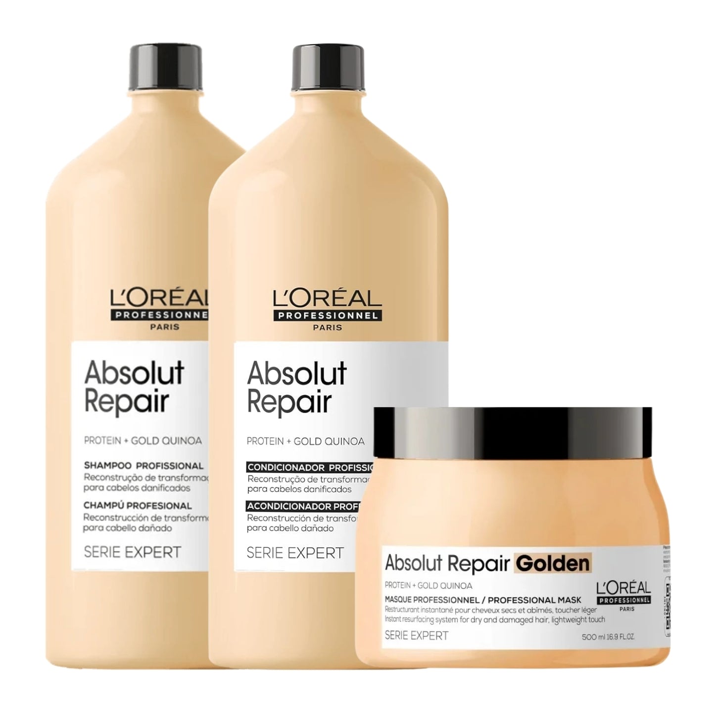 Kit Loreal Absolut Repair Gold Quinoa Tratamento Trio Toque Leve