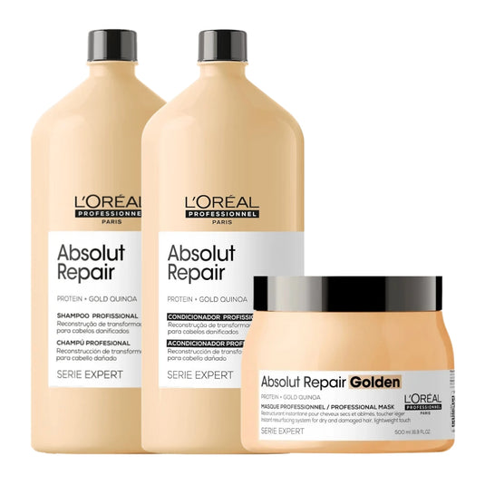 Kit Loreal Absolut Repair Gold Quinoa Tratamento Trio Toque Leve
