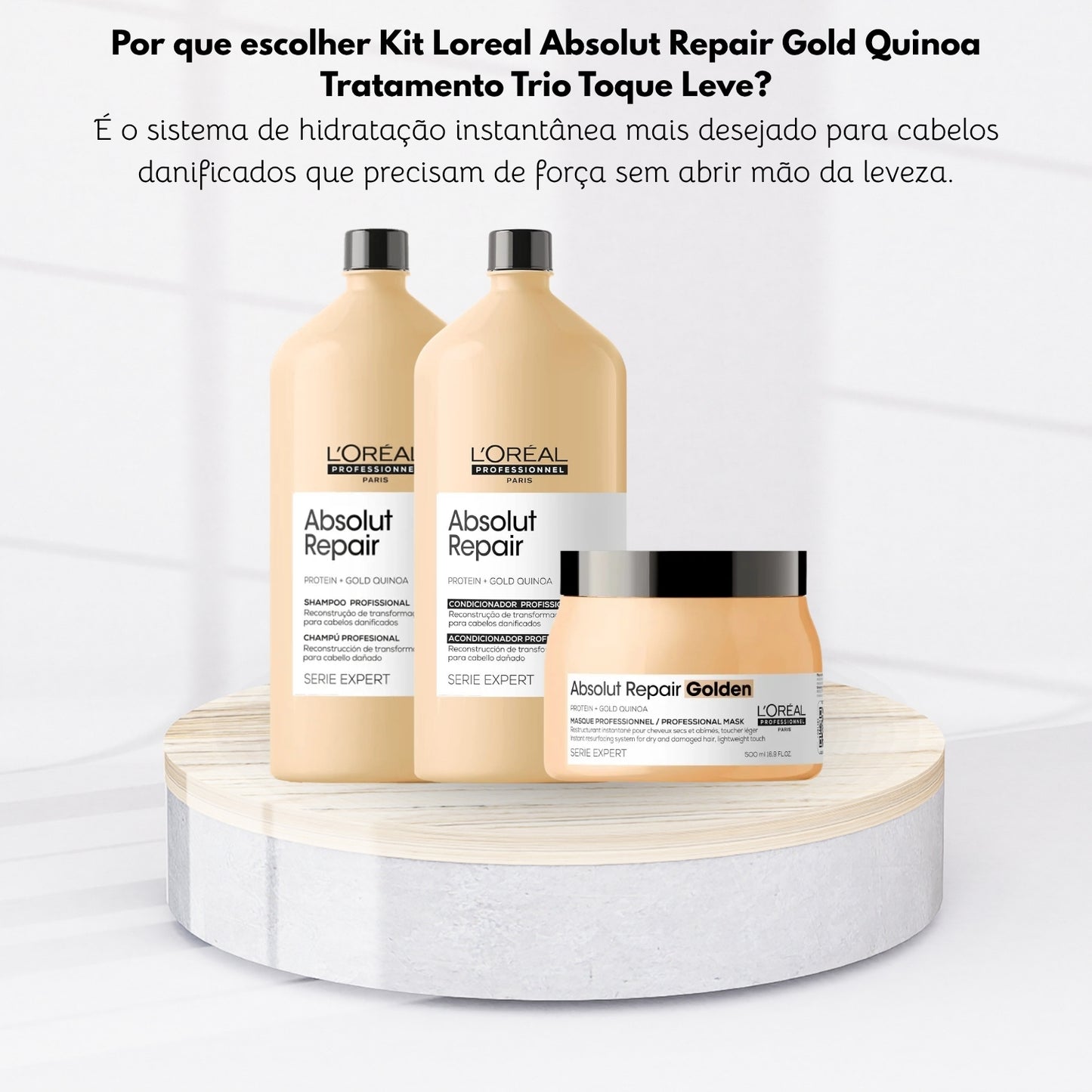 Kit Loreal Absolut Repair Gold Quinoa Tratamento Trio Toque Leve