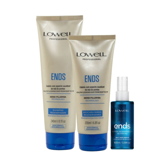 Kit Lowell Ends Regeneração Shampoo 240 ml + Máscara 200 ml + Leave 100 ml