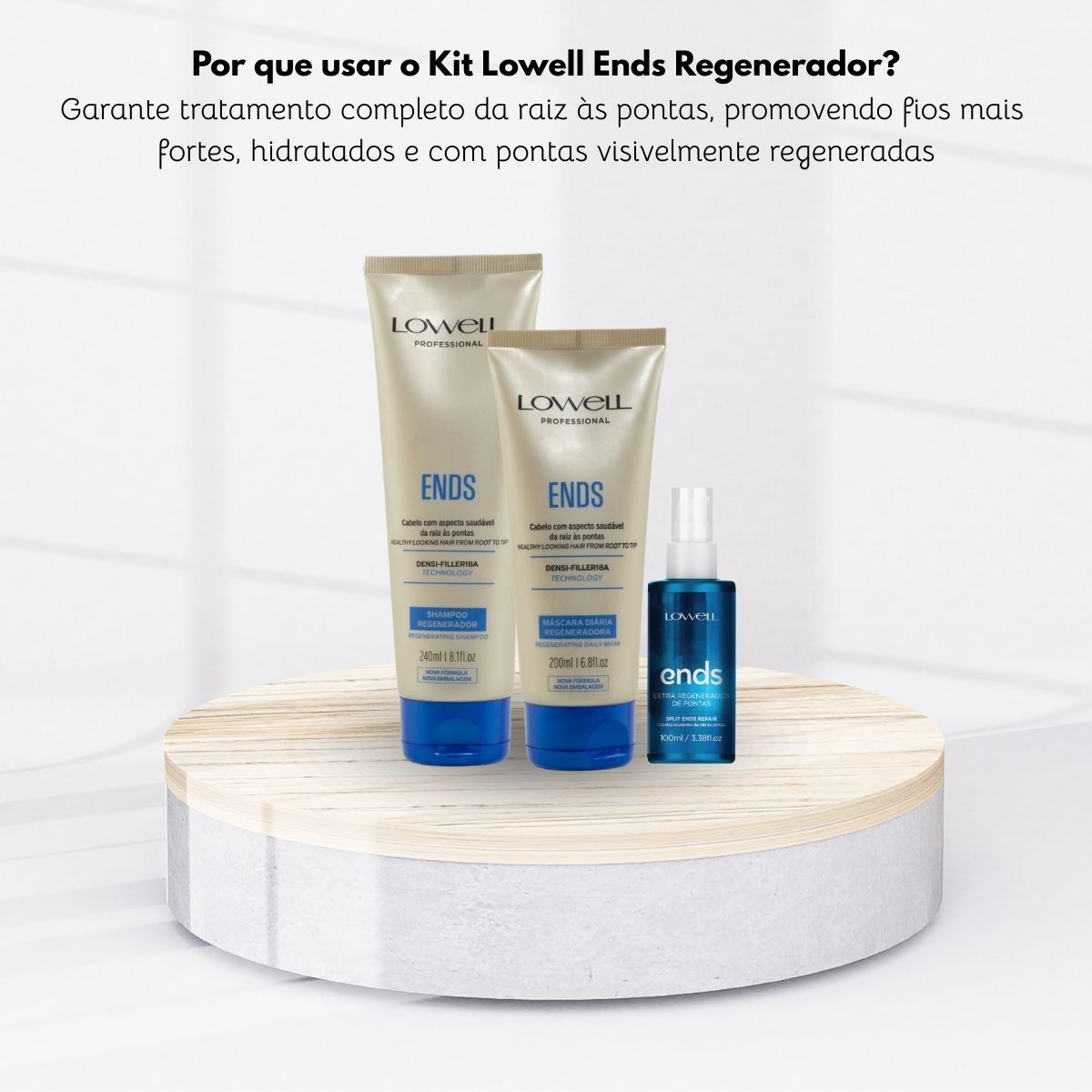 Kit Lowell Ends Regeneração Shampoo 240 ml + Máscara 200 ml + Leave 100 ml