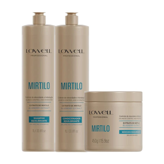 Kit Lowell Extrato de Mirtilo Shampoo 1 Litro + Condicionador 1 Litro + Máscara 450 g