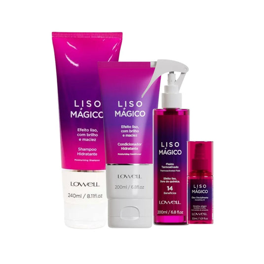 Kit Lowell Keeping Liss Liso Mágico Shampoo + Condicionador + Termoativo + Oleo Capilar