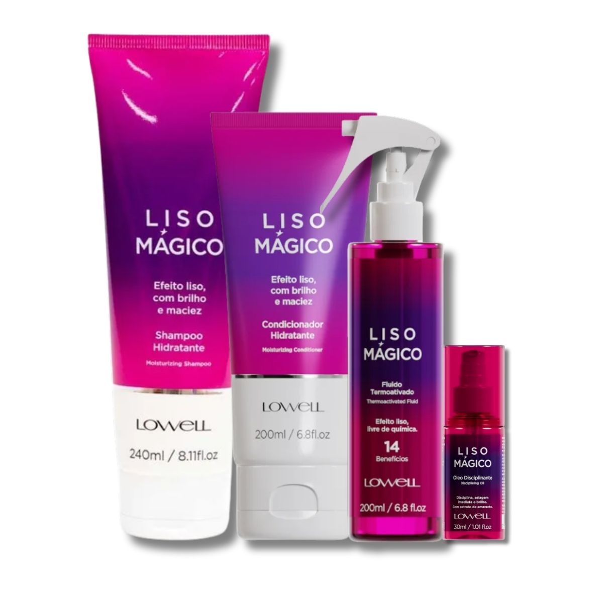 Kit Lowell Keeping Liss Liso Mágico Shampoo + Condicionador + Termoativo + Oleo Capilar