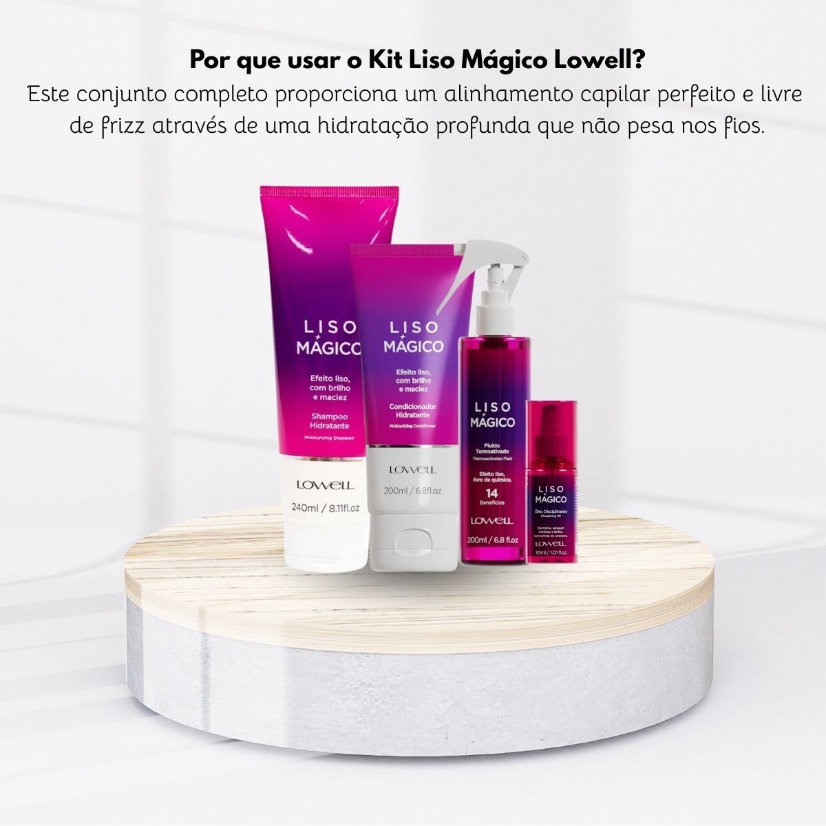 Kit Lowell Keeping Liss Liso Mágico Shampoo + Condicionador + Termoativo + Oleo Capilar