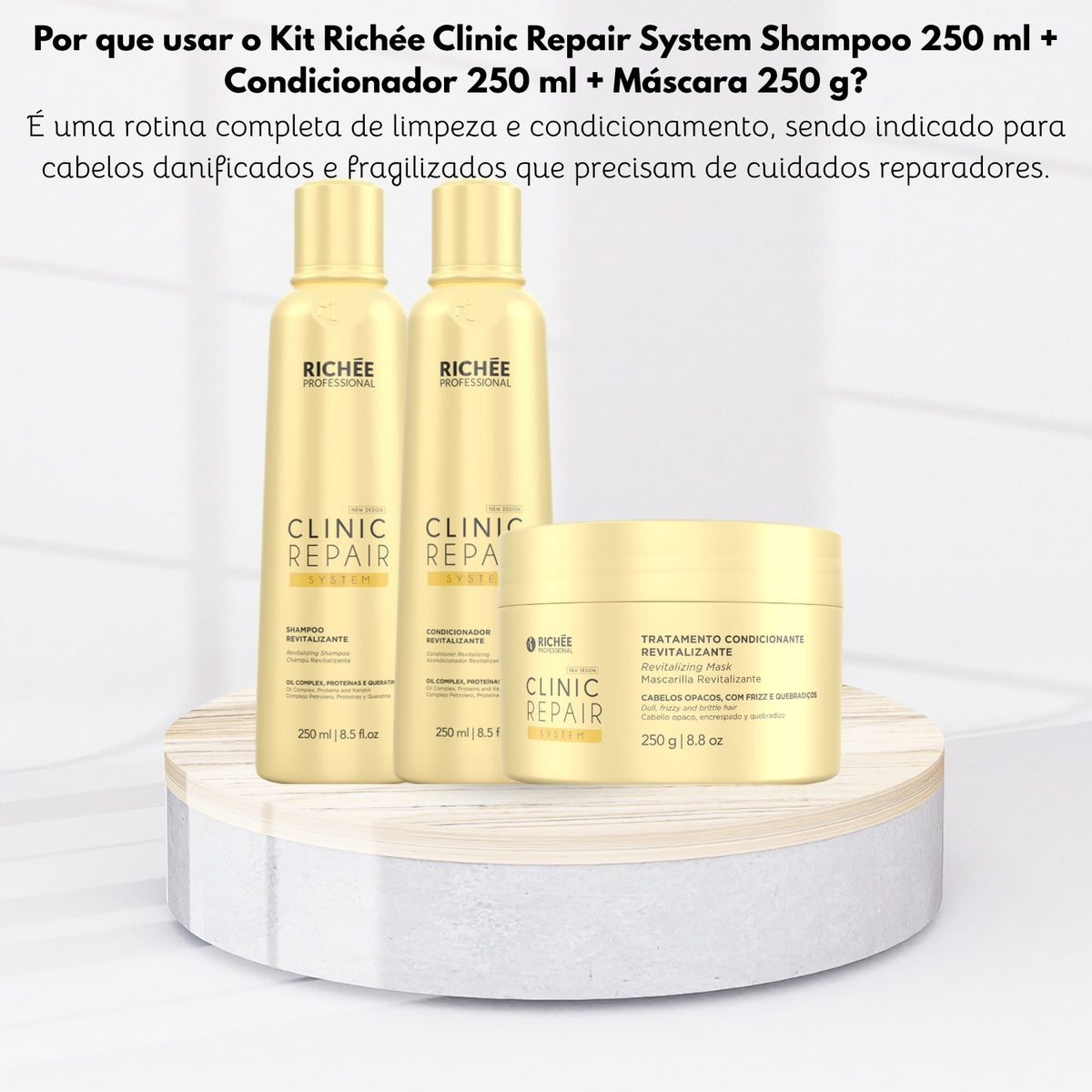 Kit Richée Clinic Repair System Shampoo 250 ml + Condicionador 250 ml + Máscara 250 g
