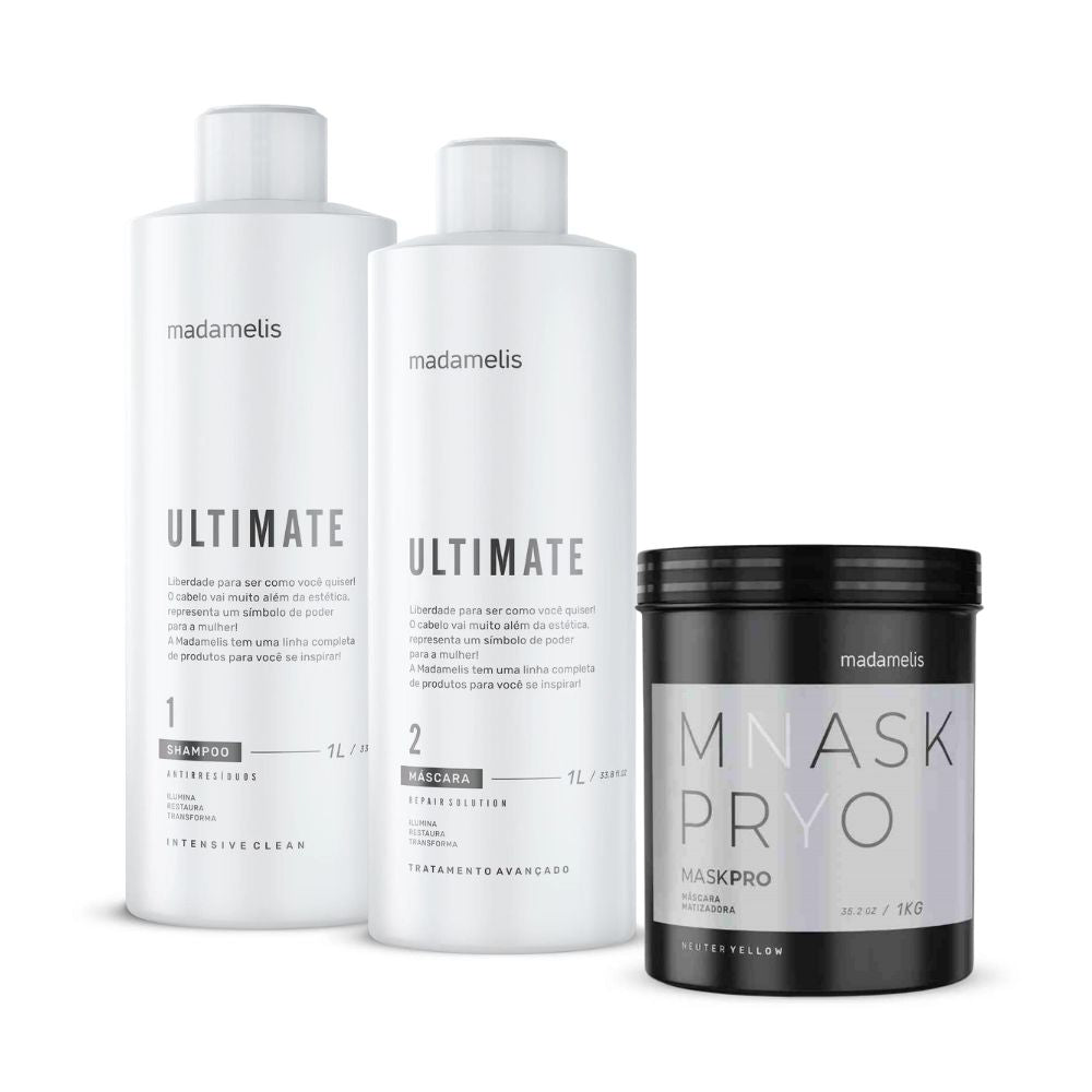 Kit Madamelis Ultimate Escova Progressiva Duo + Máscara Matizadora Pro Neuter Yellow