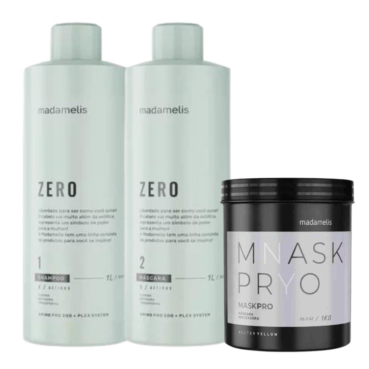 Kit Madamelis Zero Escova Progressiva Sem Formol Duo + Máscara Pro Neuter Yellow