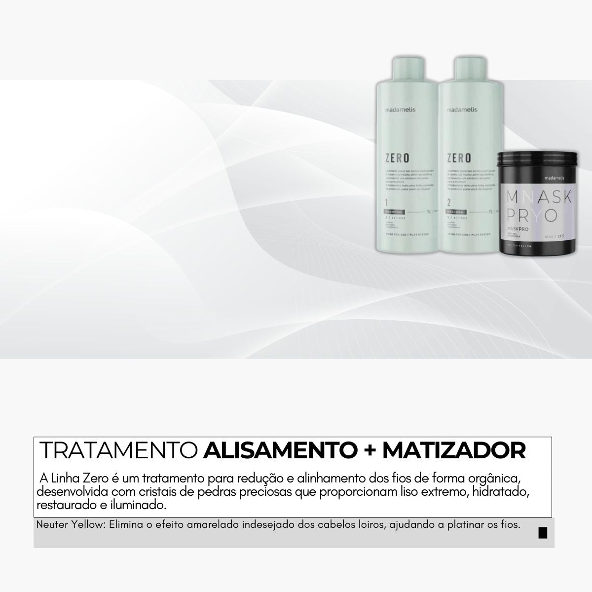Kit Madamelis Zero Escova Progressiva Sem Formol Duo + Máscara Pro Neuter Yellow