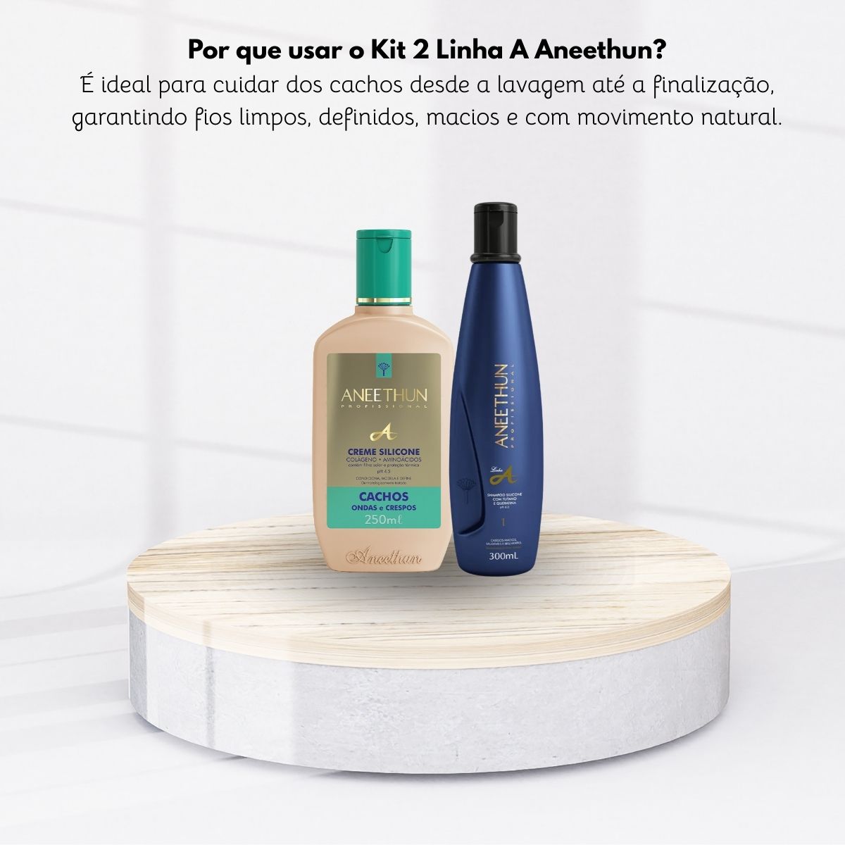 Kit Aneethun Linha A Shampoo 300 ml + Creme Cachos Ondas e Crespos 250 ml para Cabelo Cacheado