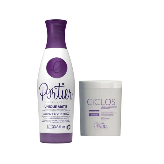Kit Portier Unique Termo Redutor Matizador 1 Litro + Ciclos B-Tox Violet Máscara Reconstrutora 1 Kg