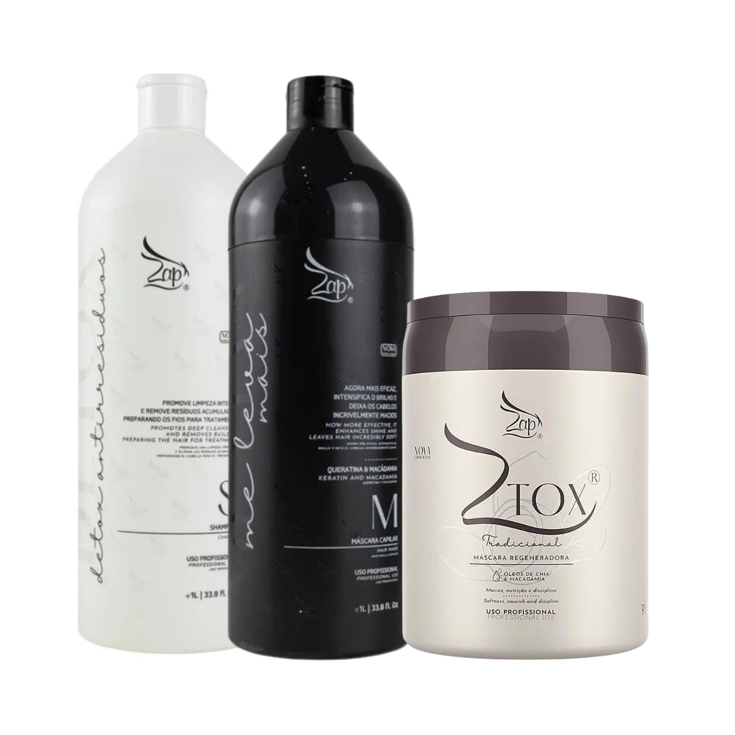 Kit Zap Me Leva+ Shampoo e Máscara ( 2 x 1 Litro ) e Ztox 950 g