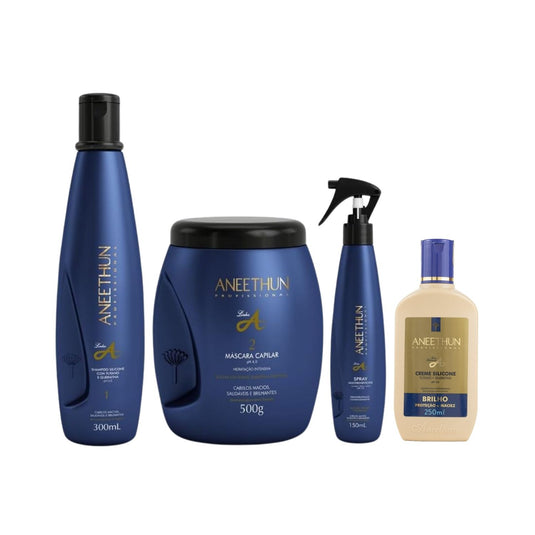 Kit Aneethun Linha A Shampoo 300 ml + Máscara 500 g + Creme 250 ml + Spray 150 ml