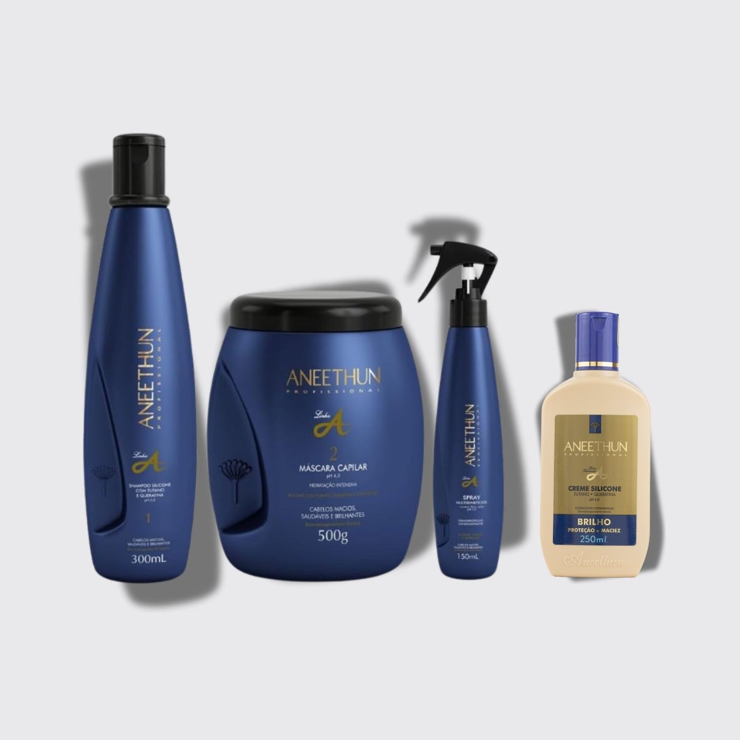Kit Aneethun Linha A Shampoo 300 ml + Máscara 500 g + Creme 250 ml + Spray 150 ml