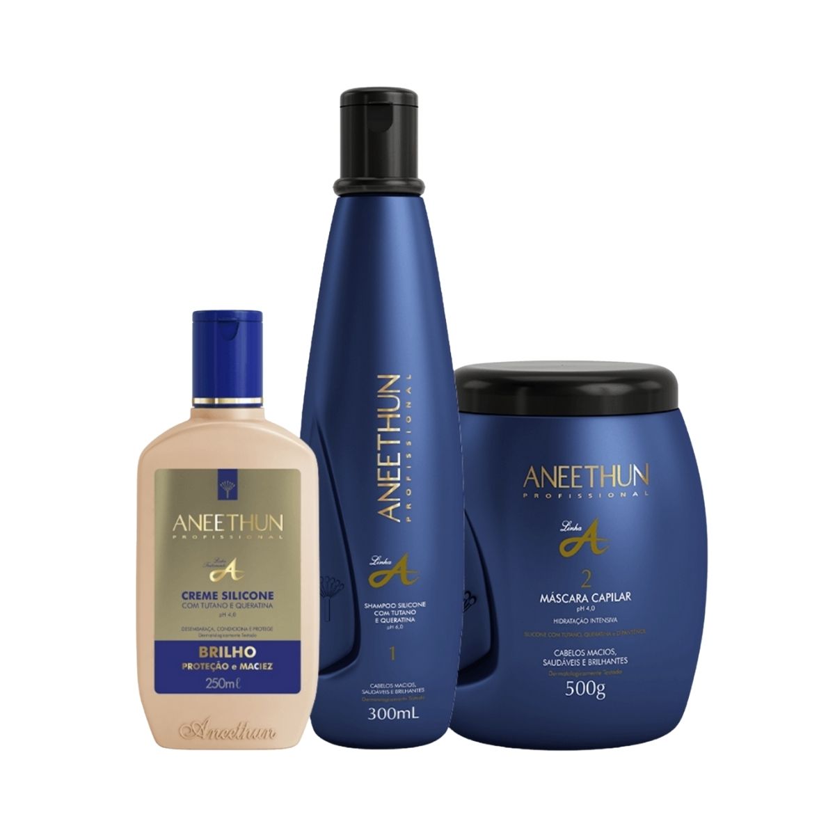 Kit Aneethun Linha A Shampoo 300 ml + Máscara 500 g + Creme de Silicone 250 ml