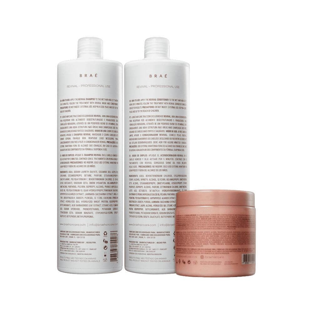 Kit Braé Revival Shampoo 1 Litro + Condicionador 1 Litro + Máscara 500 g