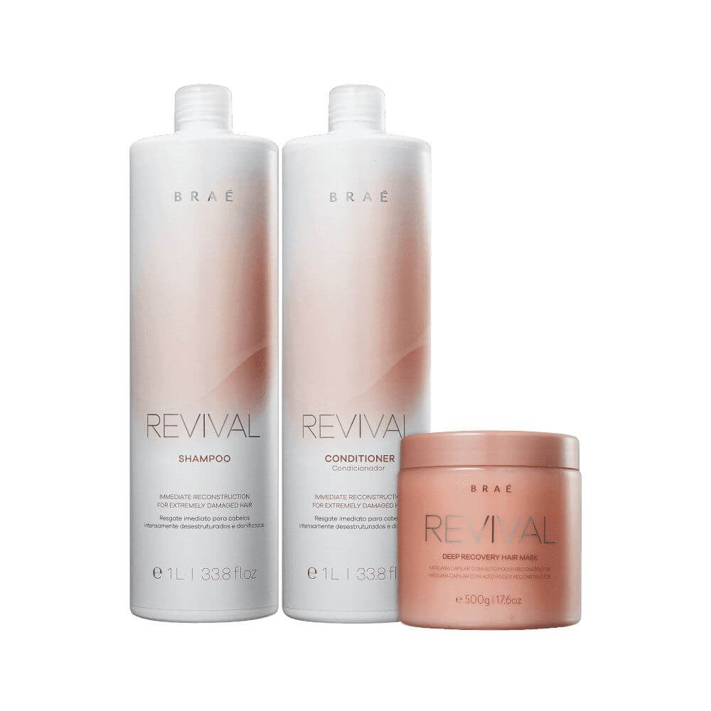 Kit Braé Revival Shampoo 1 Litro + Condicionador 1 Litro + Máscara 500 g