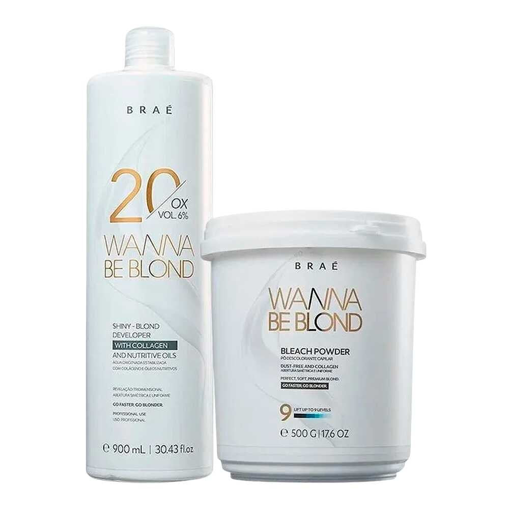 Kit Braé Wanna Be Blond Pó Descolorante 500 g + Oxidante 20 Vol. 900 ml