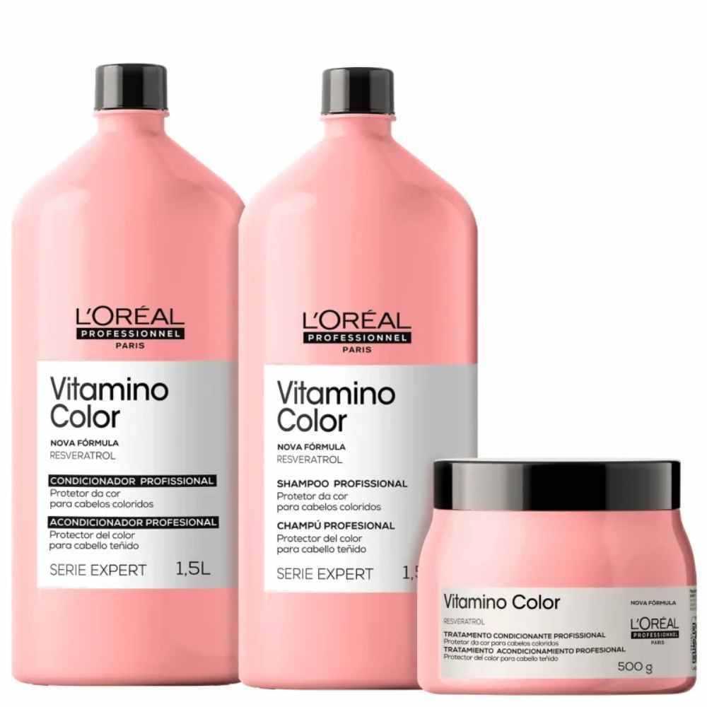 Kit Loreal Vitamino Color Shampoo + Condicionador 1,5L + Máscara 500 g