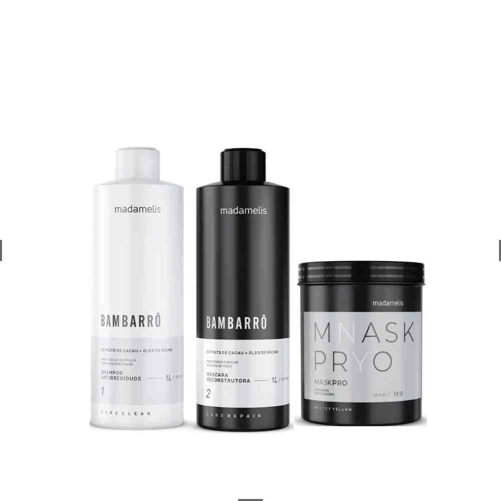 Kit Madamelis Bambarro Escova Progressiva Duo + Máscara Pro Neuter Yellow 1 Kg