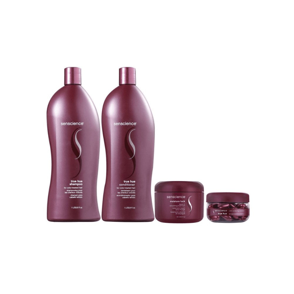 Kit Senscience True Hue Shampoo + Condicionador 1 Litro + Máscara Moisture Lock 150 ml + Color Protecting Cápsulas 26,9 ml