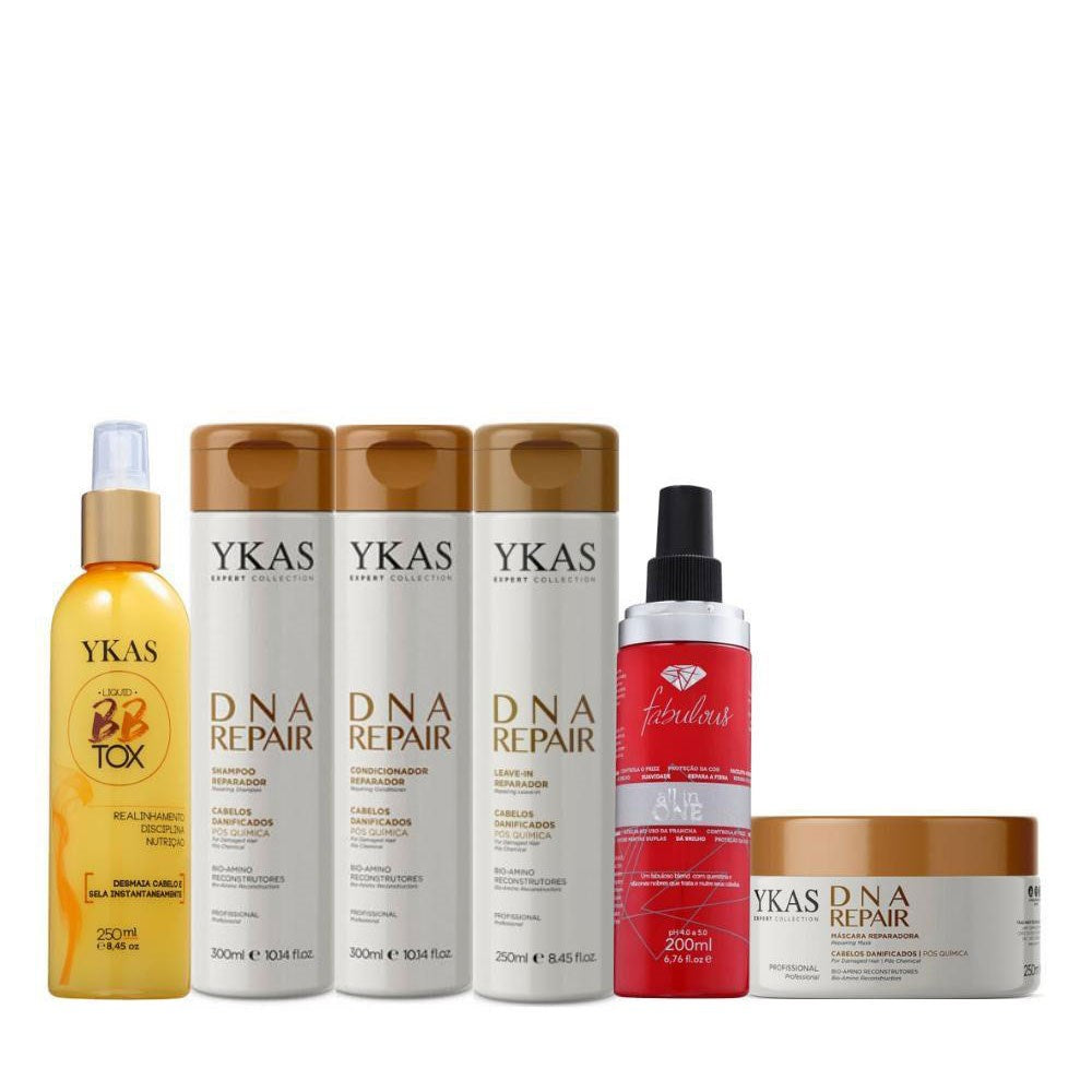 Kit Ykas Dna Repair Completo Pequeno + Botox Capilar Líquido + Fabulous Hair All in One