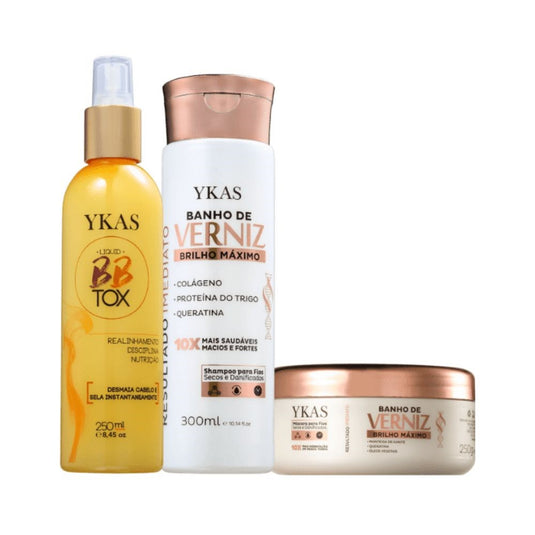 Kit Ykas Verniz Shampoo + Máscara Verniz 250 g+ Botox Capilar Líquido 250 ml