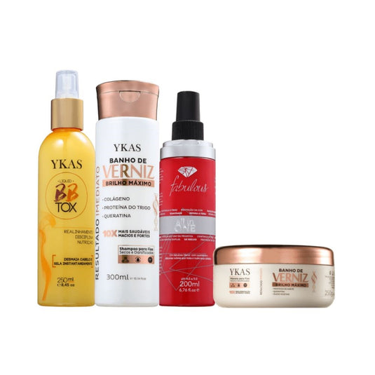Kit Ykas Verniz Shampoo 300 ml + Máscara 250 g + Bbtox Líquido 250 ml + All in One 250 ml