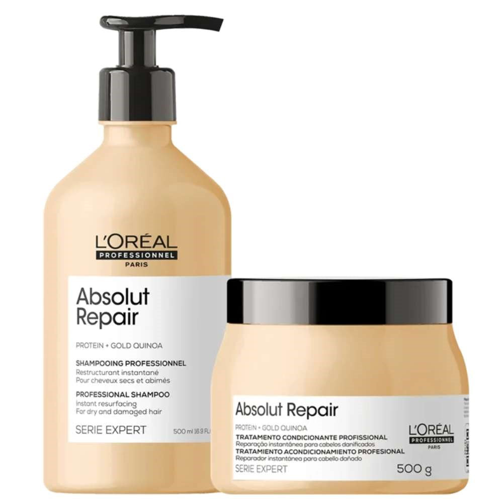 Kit Loreal Absolut Repair Gold Quinoa Shampoo 750 ml + Máscara 500 g