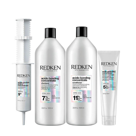 Kit Redken Acidic Bonding Concentrate Shampoo + Condicionador 1 Litro + Concentrate Leave-in 150 ml + Protein Amino 100 ml