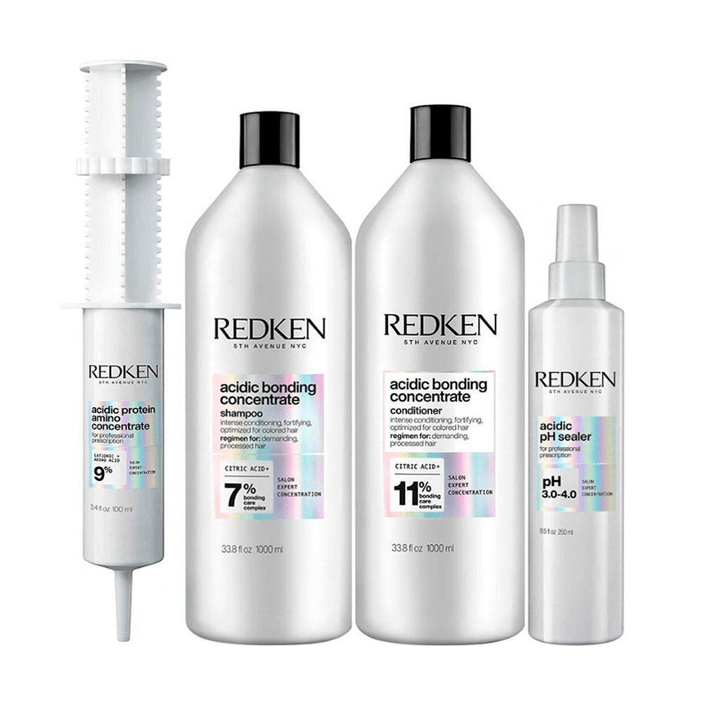 Kit Redken Acidic Bonding Concentrate Shampoo + Condicionador 1 Litro + pH Sealer 250 ml + Protein Amino 100 ml