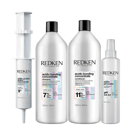 Kit Redken Acidic Bonding Concentrate Shampoo + Condicionador 1 Litro + pH Sealer 250 ml + Protein Amino 100 ml