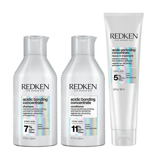 Kit Redken Acidic Bonding Concentrate Shampoo + Condicionador 300 ml + Concentrate Leave-in 150 ml