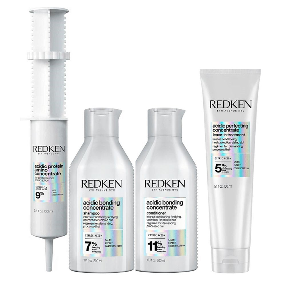 Kit Redken Acidic Bonding Concentrate Shampoo + Condicionador 300 ml + Concentrate Leave-in 150 ml + Protein Amino 100 ml