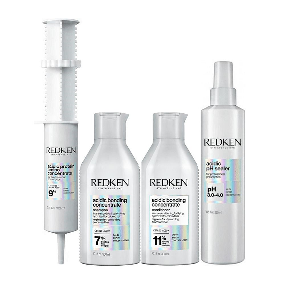 Kit Redken Acidic Bonding Concentrate Shampoo + Condicionador 300 ml + pH Sealer 250 ml + Protein Amino 100 ml