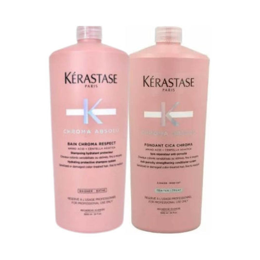 Kit Kerastase Chroma Absolu Shampoo Chroma Respect 1 Litro + Condicionador 1 Litro