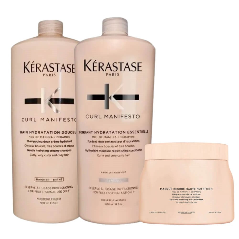 Kit Kérastase Curl Manifesto Shampoo 1 Litro + Condicionador 1 Litro + Máscara 500 ml