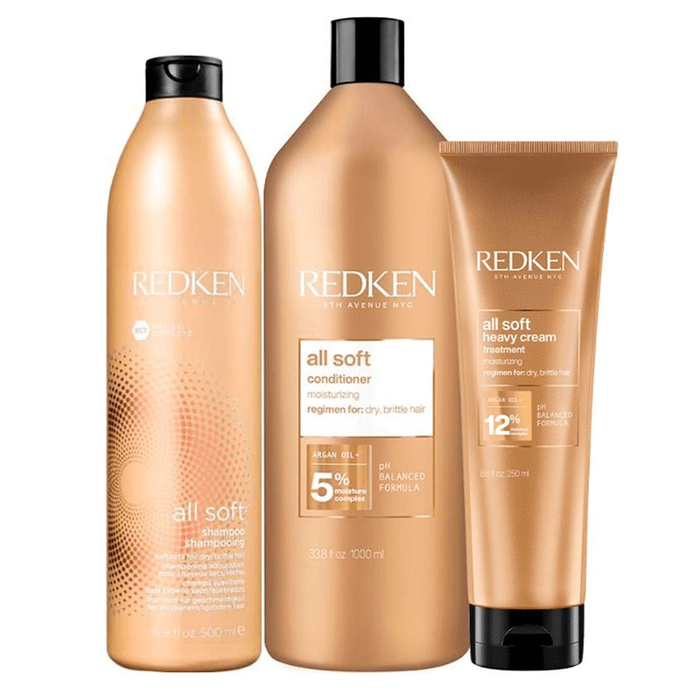 Kit Redken All Soft Shampoo 500 ml + Condicionador 1 Litro + Máscara 250 ml